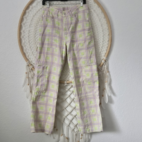 NEW Free People Ragged Priest Trail Jeans Plaid Utility Cargo Wide Straight Leg - Picture 16 of 16